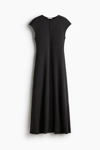 H & M - Tricot jurk met kapmouwen - Donkergrijs Gemêleerd