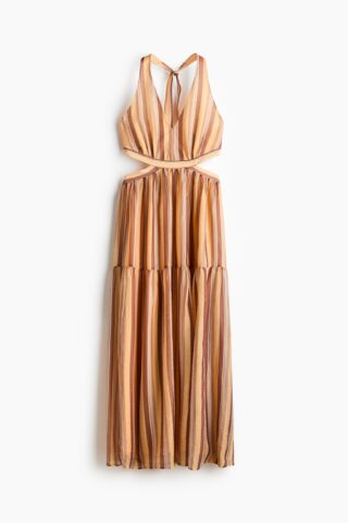 H & M - Halterjurk met cutout - Lichtoranje/Gestreept