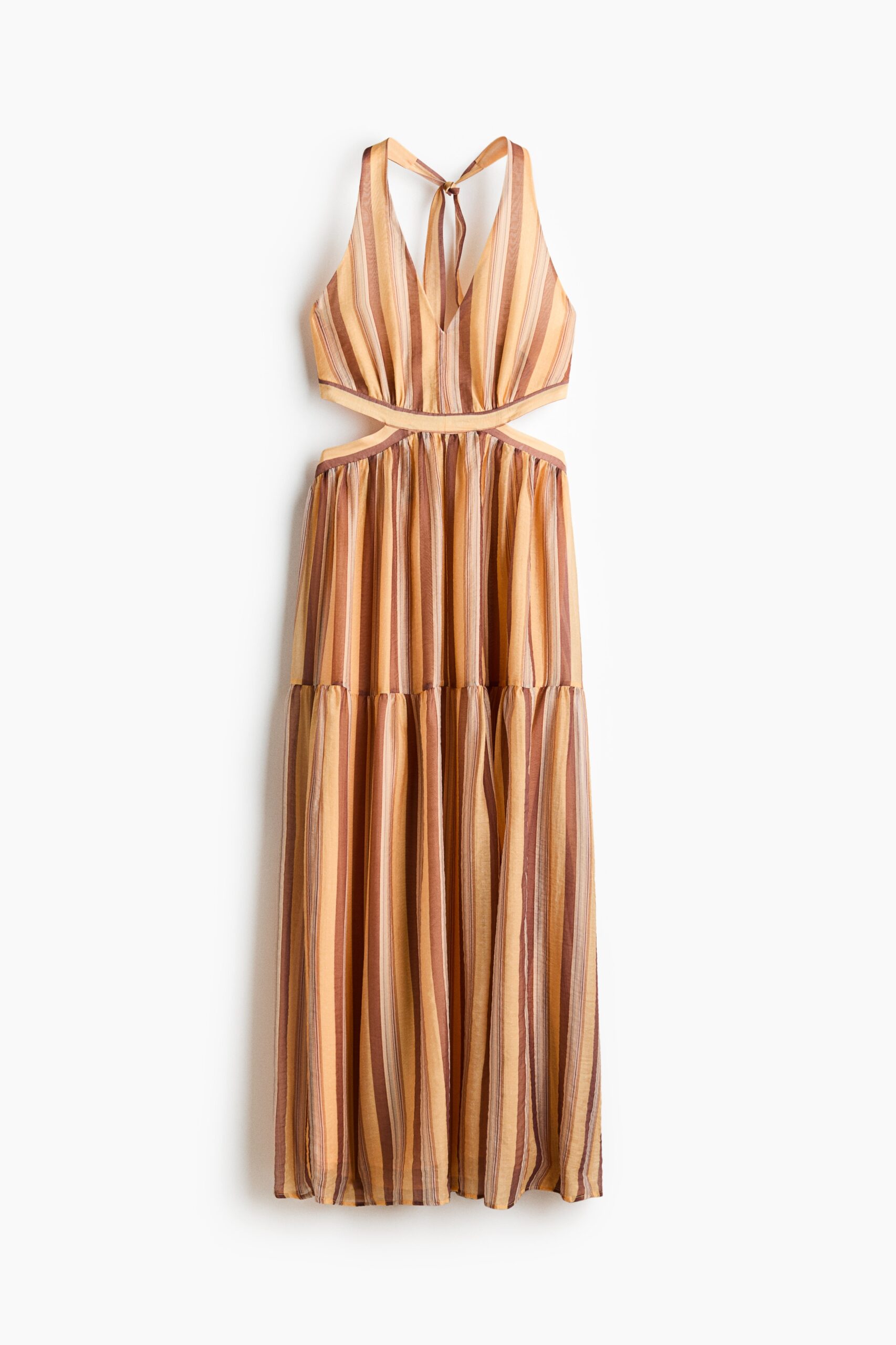 H & M - Halterjurk met cutout - Lichtoranje/Gestreept