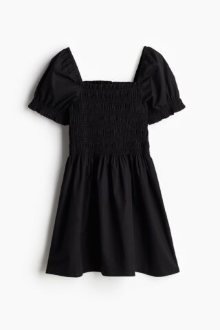 H & M - Gesmokte jurk van popeline - Zwart