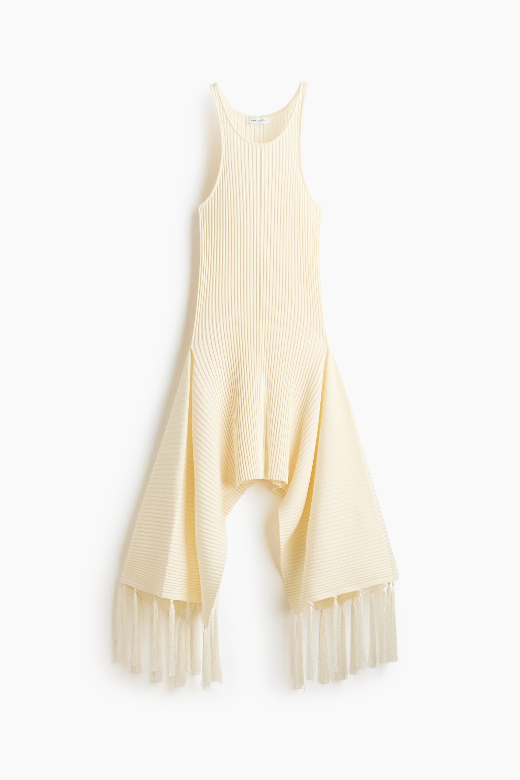 H & M - Ribgebreide jurk met franje - Roomwit
