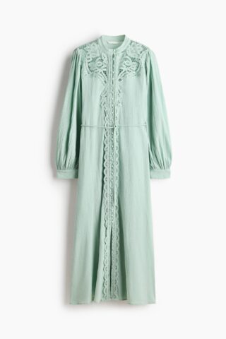 H & M - Katoenen jurk met kant - Lichtturkoois