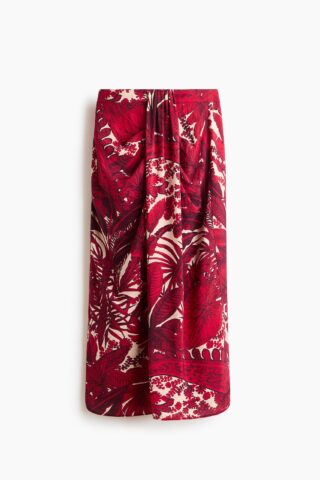 H & M - Midirok met ingerimpeld detail - Rood/Paisleydessin