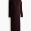 H & M - MAMA Ribgebreide jurk met turtleneck - Bordeauxrood