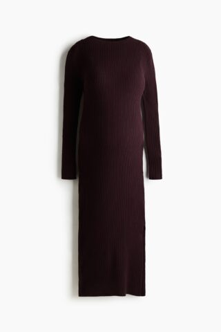 H & M - MAMA Ribgebreide jurk met turtleneck - Bordeauxrood