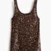 H & M - Strandjurk met pailletten - Donkerbruin