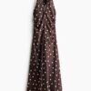 H & M - Gedrapeerde halterjurk - Donkerbruin/Polkadot
