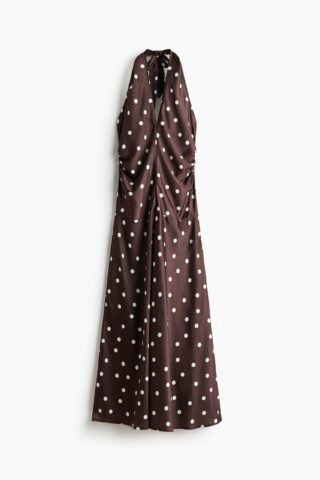 H & M - Gedrapeerde halterjurk - Donkerbruin/Polkadot