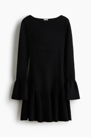 H & M - Ribgebreide jurk met volants - Zwart