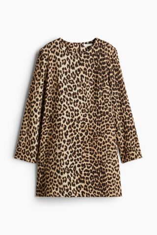 H & M - Jurk met schoudervullingen - Beige/Luipaarddessin