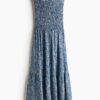 H & M - Bandeaujurk met smokwerk - Blauw/Paisleydessin