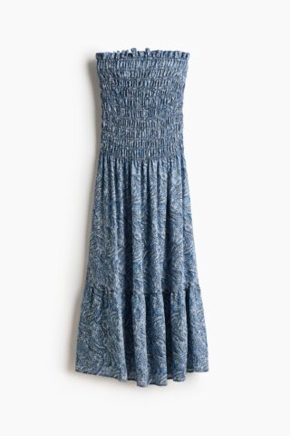 H & M - Bandeaujurk met smokwerk - Blauw/Paisleydessin