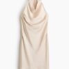 H & M - Satijnen halterjurk - Lichtbeige