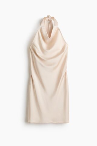 H & M - Satijnen halterjurk - Lichtbeige