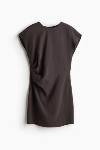 H & M - Mini-jurk met geplooid detail - Donkertaupe