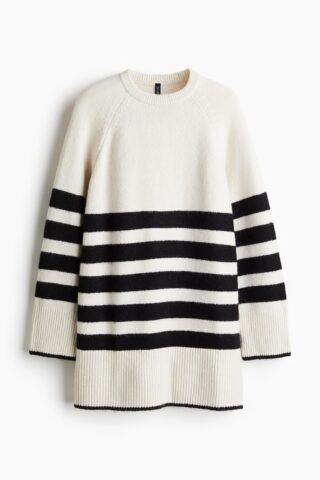 H & M - Gebreide jurk - Roomwit/Gestreept