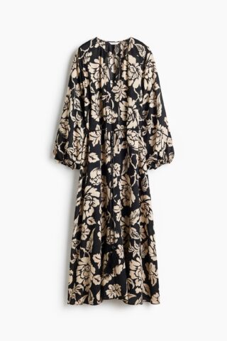 H & M - Tuniekjurk met ceintuur - Zwart/Bloemen