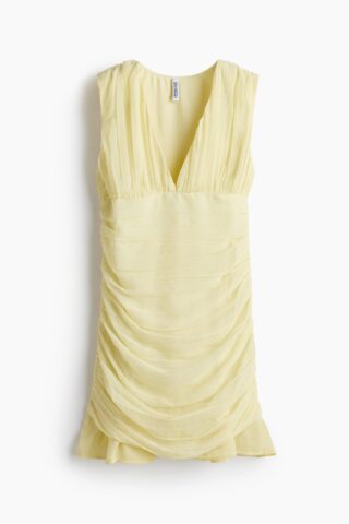 H & M - Gedrapeerde jurk van chiffon - Lichtgeel