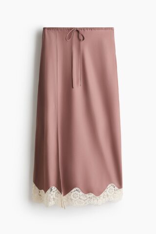 H & M - Satijnen rok met kant - Oudroze/Roomwit
