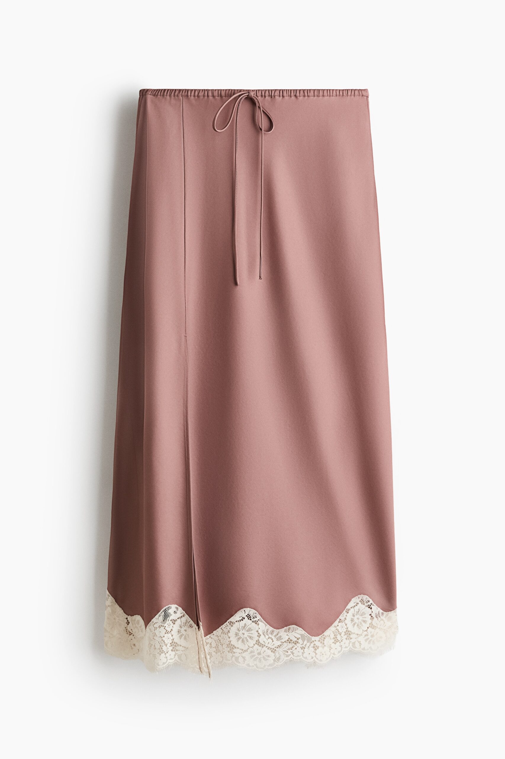 H & M - Satijnen rok met kant - Oudroze/Roomwit