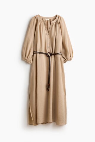 H & M - Oversized jurk met strikceintuur - Beige