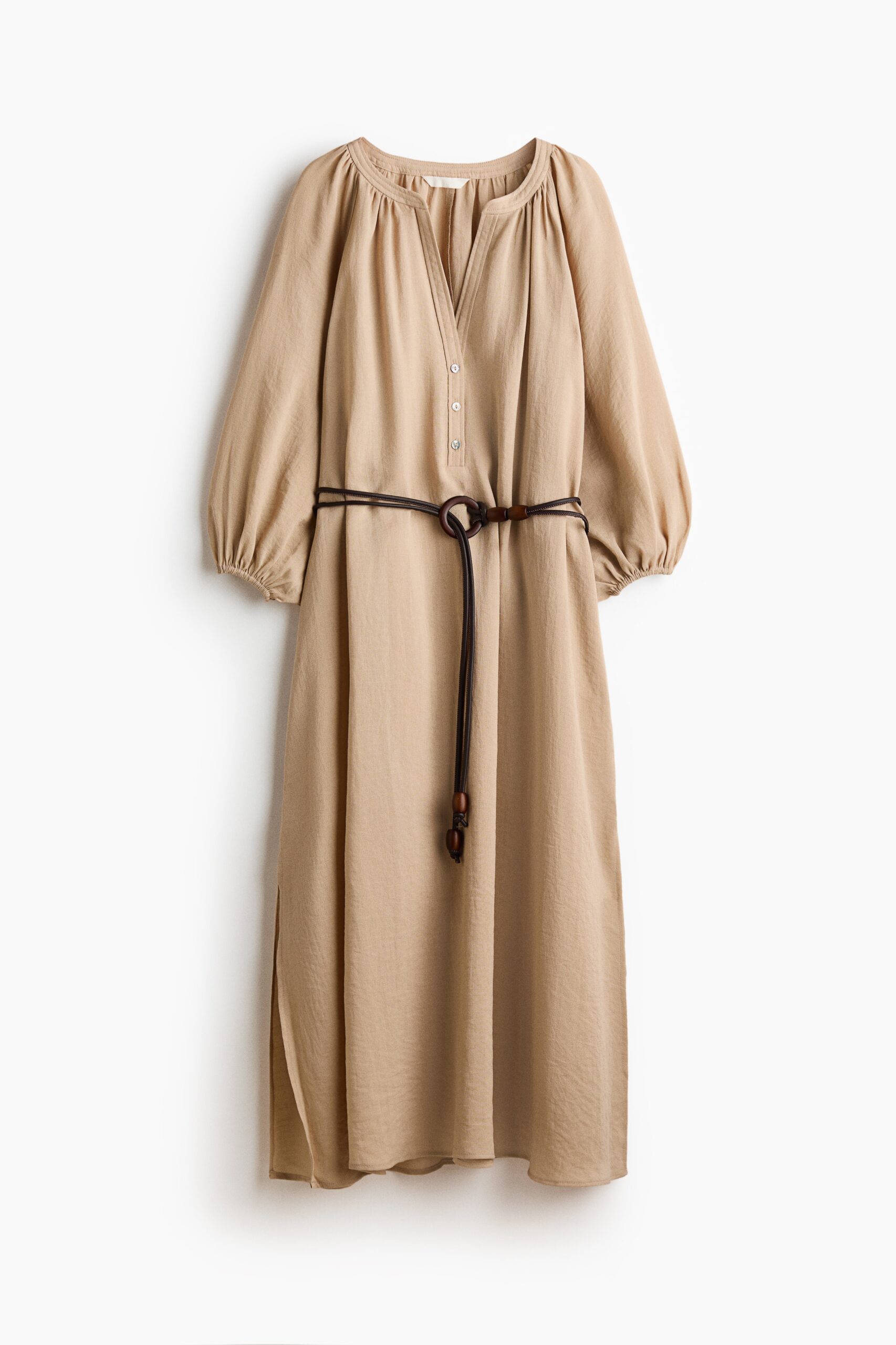 H & M - Oversized jurk met strikceintuur - Beige