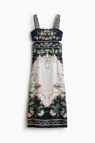 H & M - Jurk met cutout en strikbanden - Marineblauw/Bloemen