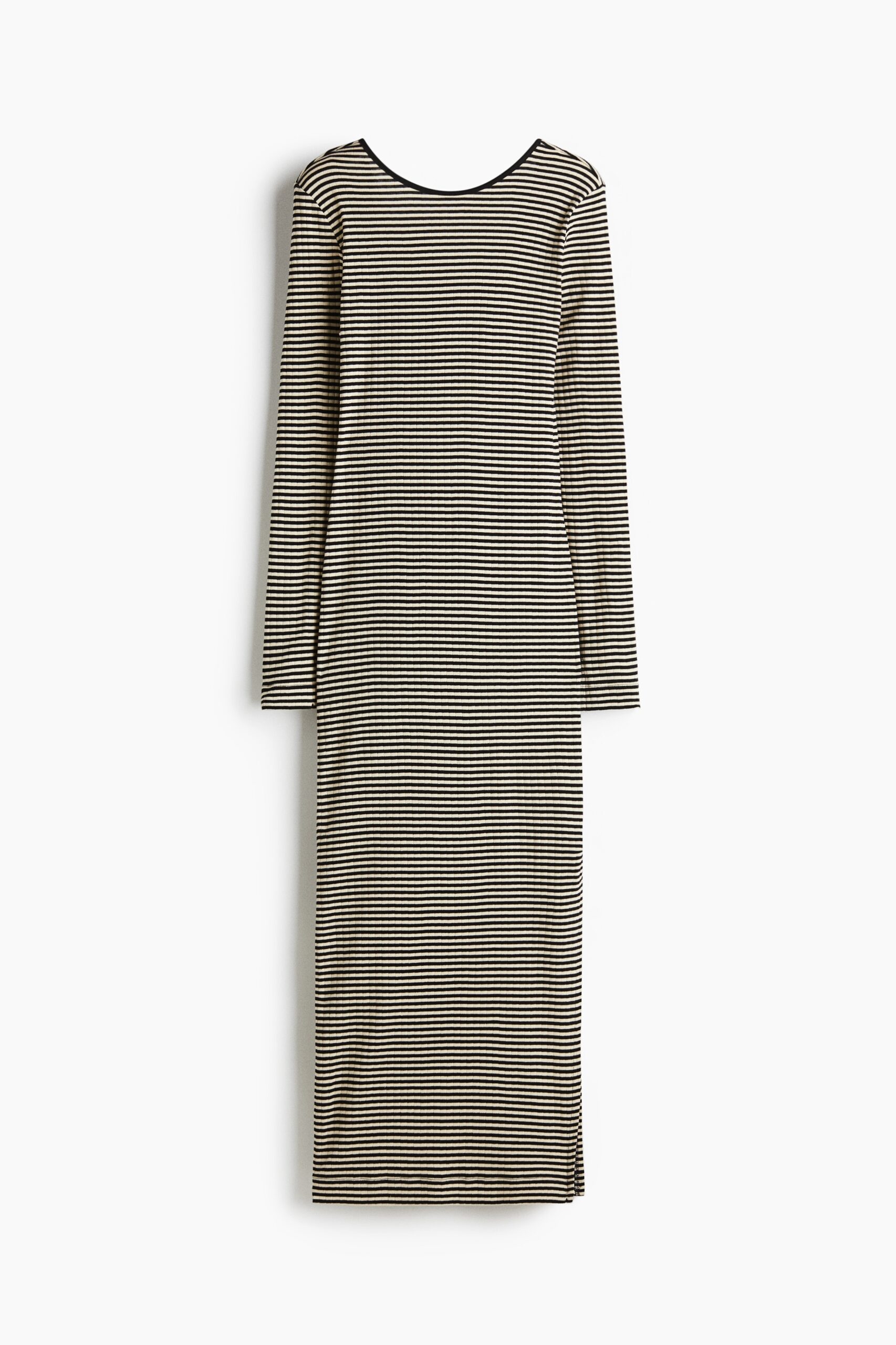 H & M - Geribde jurk met laag rugdecolleté - Zwart/Beige Gestreept