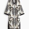 H & M - Tuniekjurk met strikceintuur - Wit/Palmbomen