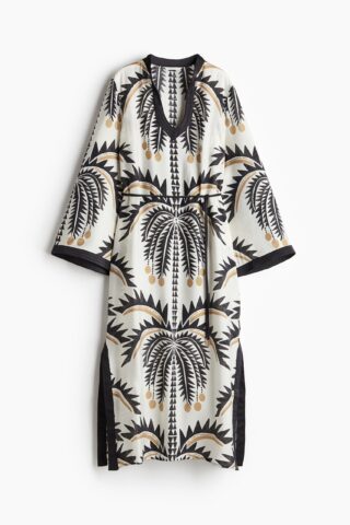 H & M - Tuniekjurk met strikceintuur - Wit/Palmbomen