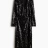 H & M - Overslagjurk met pailletten - Zwart