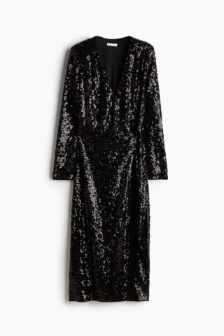 H & M - Overslagjurk met pailletten - Zwart