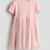 H & M - Jurk met tulen rok - Dusty Roze/Kersen