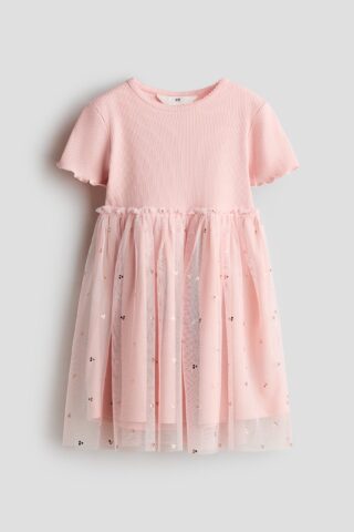 H & M - Jurk met tulen rok - Dusty Roze/Kersen