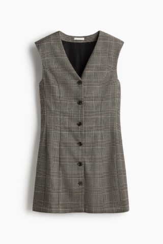 H & M - Jurk met schoudervullingen - Zwart/Geruit