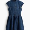 H & M - Denim jurk met uitlopende rok - Donker Denimblauw