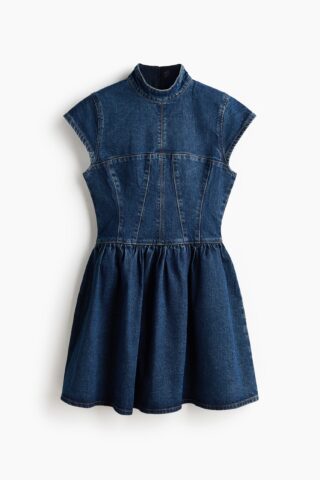 H & M - Denim jurk met uitlopende rok - Donker Denimblauw