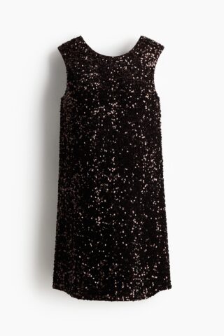 H & M - MAMA Paillettenjurk met strik - Donkerbruin