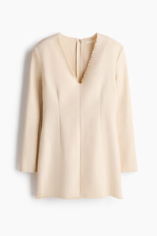 H & M - Twill jurk met rafels - Lichtbeige