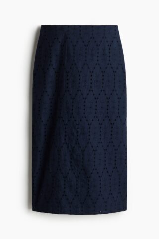 H & M - Kokerrok met broderie anglaise - Marineblauw
