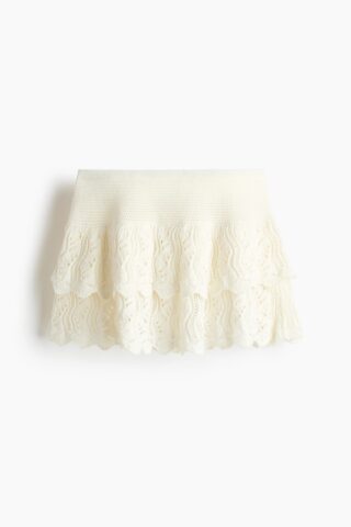 H & M - Strokenrok met gehaakte look - Roomwit