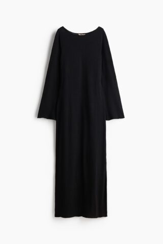 H & M - Fijngebreide jurk met boothals - Zwart