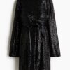 H & M - MAMA Sequined tie-belt dress - Zwart