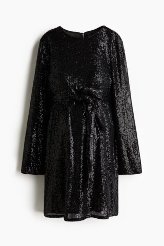 H & M - MAMA Sequined tie-belt dress - Zwart