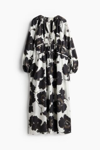 H & M - Oversized jurk met drawstrings - Wit/Zwart Bloemen