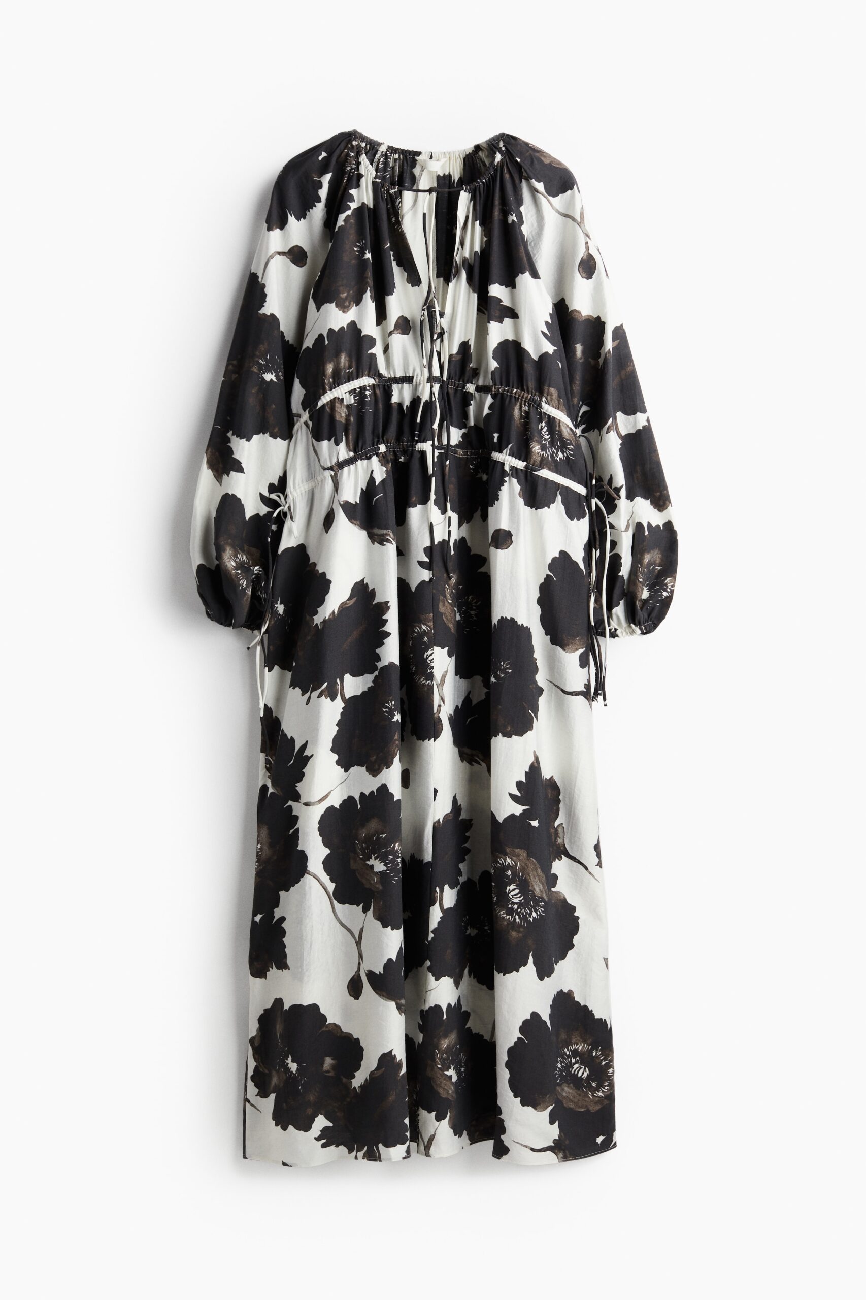 H & M - Oversized jurk met drawstrings - Wit/Zwart Bloemen H & M - Oversized jurk met drawstrings - Wit/Zwart Bloemen