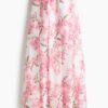 H & M - Geplooide rok van linnenmix - Ivoorwit/Bloemen