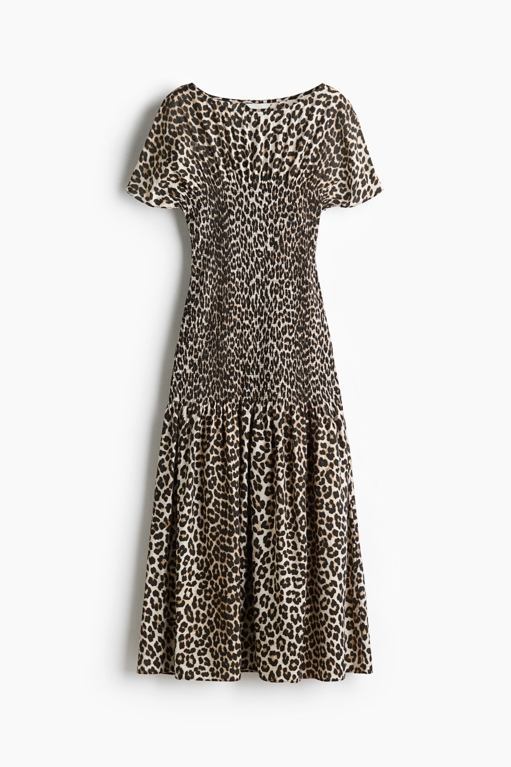 H & M - Jurk met smokwerk - Lichtbeige/Luipaarddessin