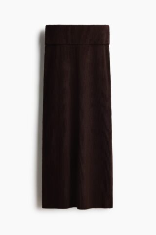 H & M - Ribgebreide midirok - Donkerbruin