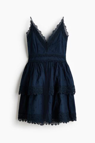 H & M - Katoenen jurk met kant - Donkerblauw